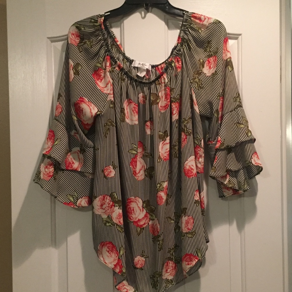 Cute Rose Pattern Dress Blouse